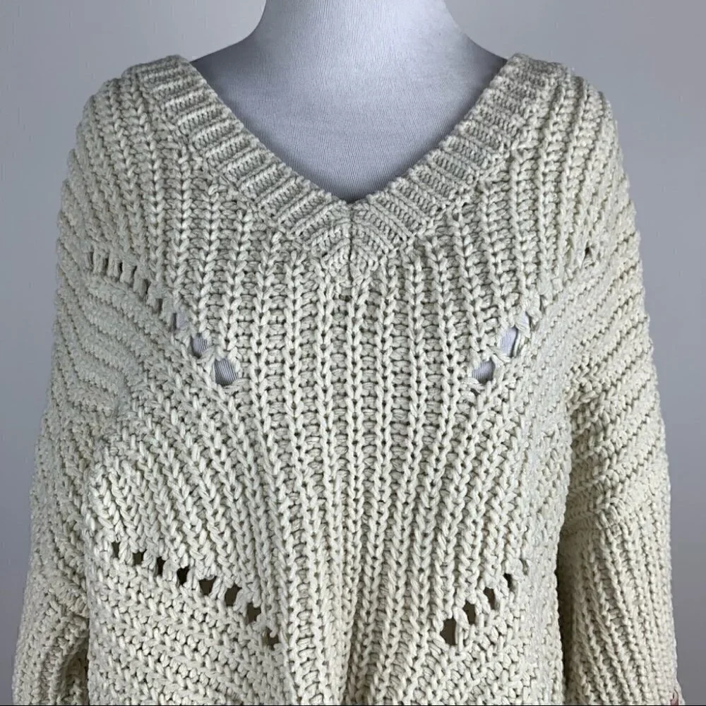 POL Womens sweater size L cream pink open knit chunky v-beck
